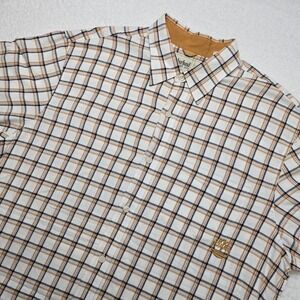 Timberland Men's Plaid Shirt XL White Brown Yellow Short‎ Sleeve Casual Outdoor